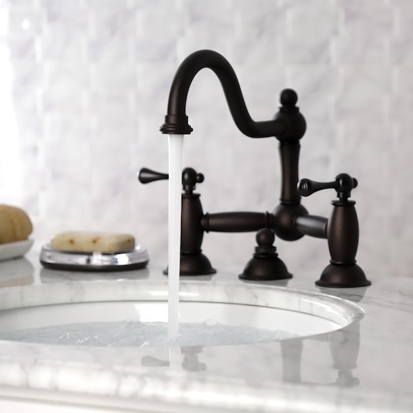 KS3915BL Restoration Bathroom Bridge Faucet, Oil Rubbed Bronze